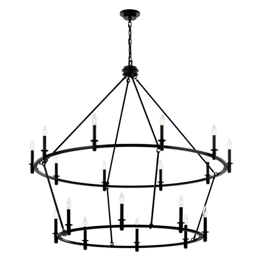 KICHLER 52708BK Carrick 54.25 Inch 18 Light 2-Tier Chandelier in Black