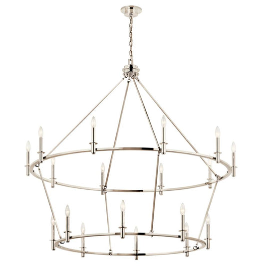 KICHLER 52708PN Carrick 54.25 Inch 18 Light 2-Tier Chandelier in Polished Nickel