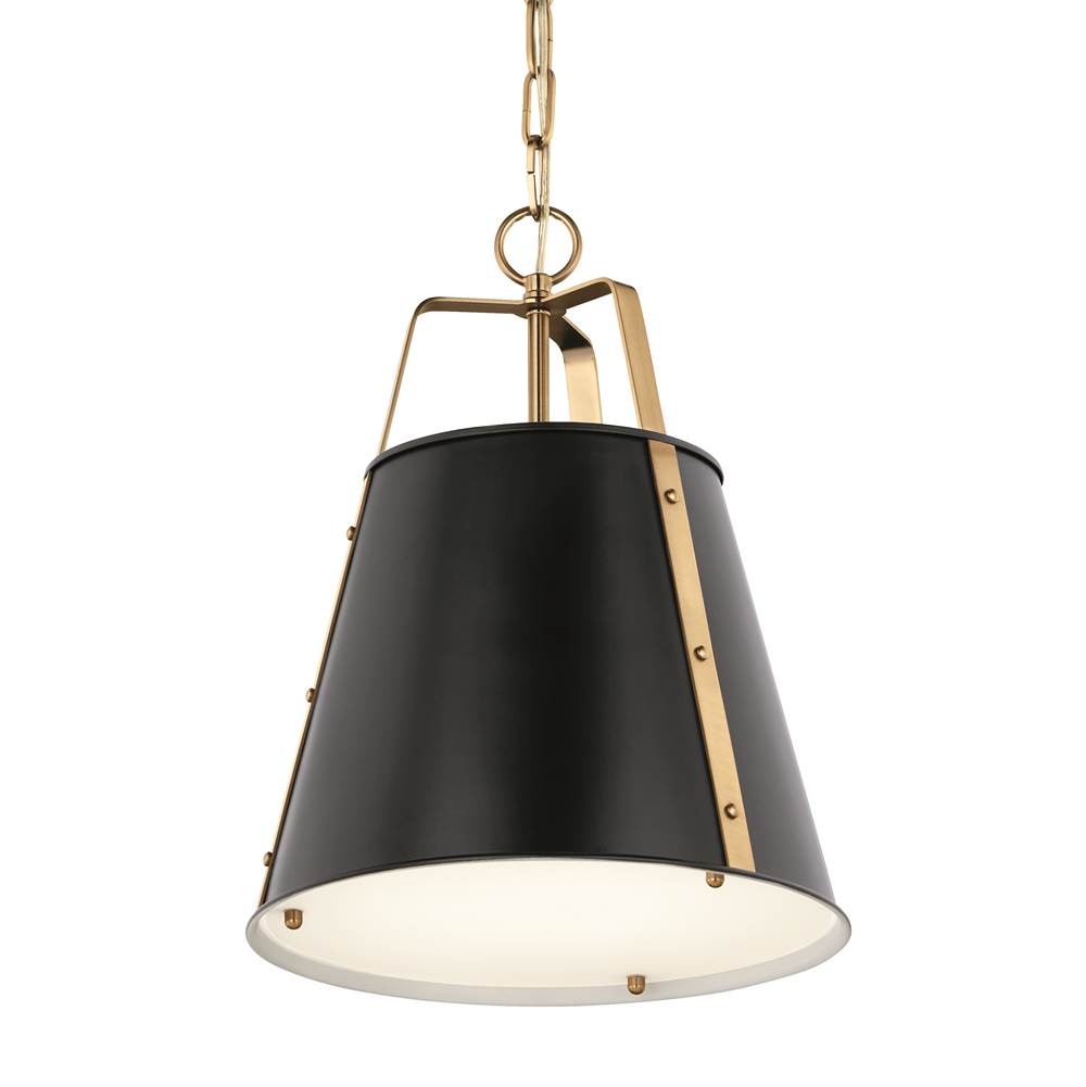 KICHLER 52710BK Etcher 13 Inch 1 Light Pendant with Etched Painted White Glass Diffuser in Black and Champagne Bronze