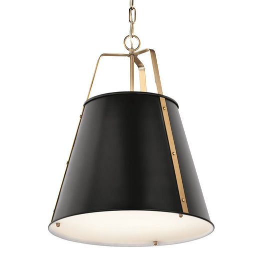 KICHLER 52711BK Etcher 18 Inch 2 Light Pendant with Etched Painted White Glass Diffuser in Black and Champagne Bronze