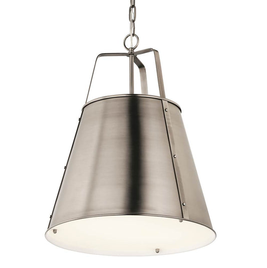 KICHLER 52711CLP Etcher 18 Inch 2 Light Pendant with Etched Painted White Glass Diffuser in Classic Pewter