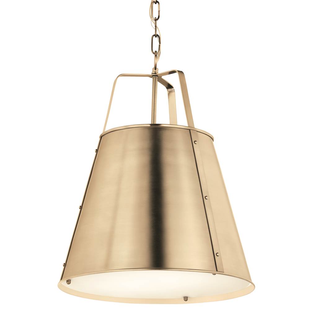 KICHLER 52711CPZ Etcher 18 Inch 2 Light Pendant with Etched Painted White Glass Diffuser in Champagne Bronze
