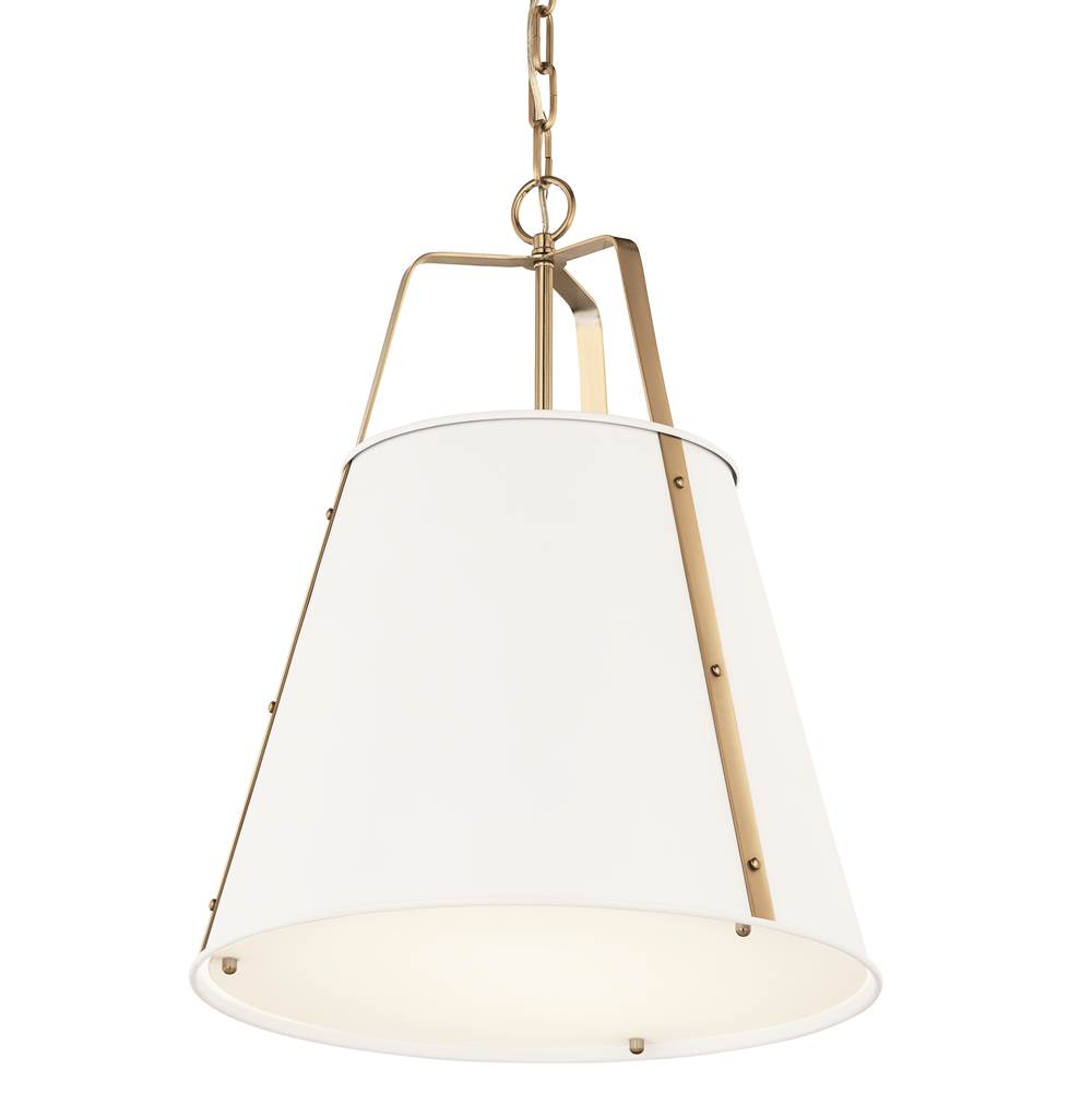KICHLER 52711WH Etcher 18 Inch 2 Light Pendant with Etched Painted White Glass Diffuser in White and Champagne Bronze