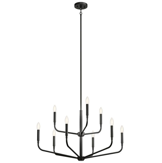 KICHLER 52720BK Madden 32 Inch 9 Light 2-Tier Chandelier in Black