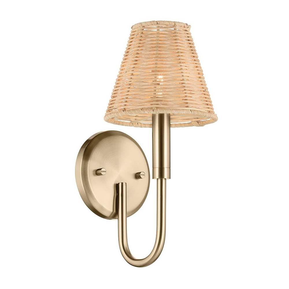 KICHLER 52732CPZ Bekah 13 Inch 1 Light Wall Sconce With Handwoven Rattan Shade In Champagne Bronze