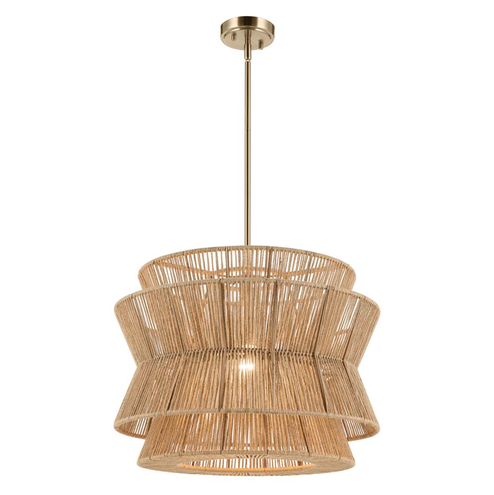 KICHLER 52734CPZ Ophira 22 Inch 1 Light Pendant With Jute Shade In Champagne Bronze
