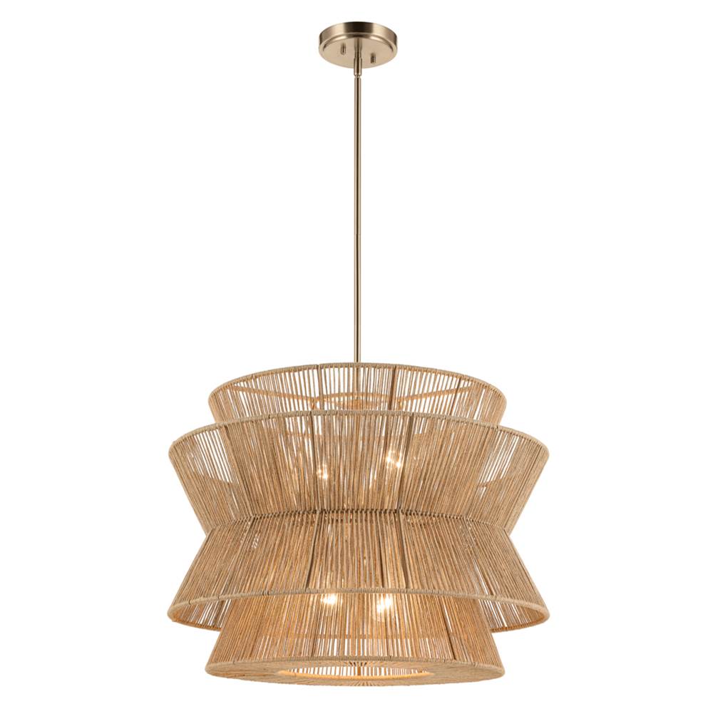 KICHLER 52735CPZ Ophira 28 Inch 4 Light Pendant with Jute Shade in Champagne Bronze
