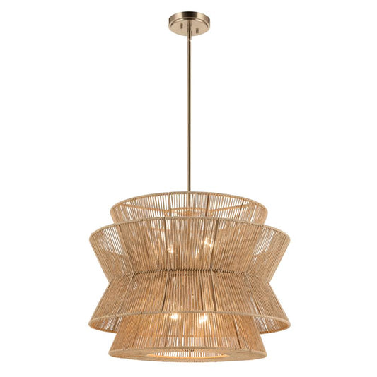 KICHLER 52735CPZ Ophira 28 Inch 4 Light Pendant with Jute Shade in Champagne Bronze