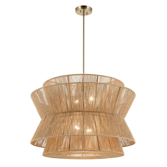 KICHLER 52736CPZ Ophira 36 Inch 4 Light Pendant with Jute Shade in Champagne Bronze
