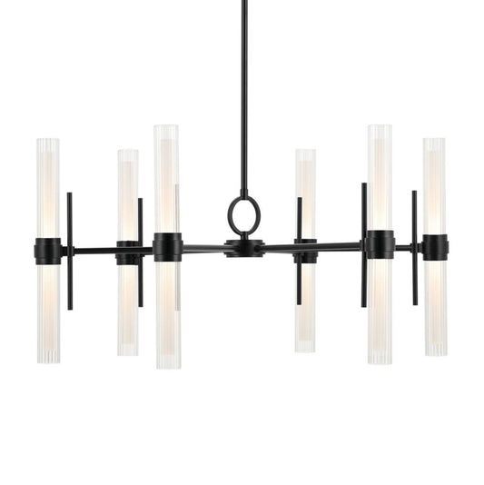 KICHLER 52752BKLED Riven 33 Inch LED 12 Light Chandelier with Clear Fluted Glass in Black