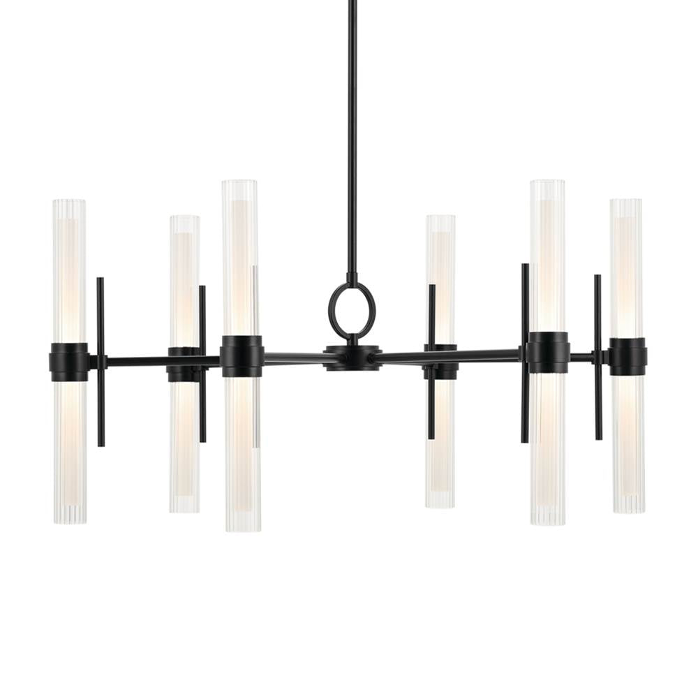 KICHLER 52752BKLED Riven 33 Inch Led 12 Light Chandelier With Clear Fluted Glass In Black
