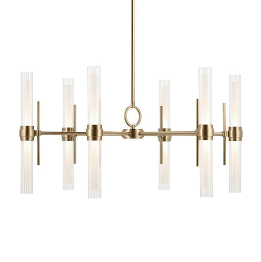 KICHLER 52752CPZLED Riven 33 Inch LED 12 Light Chandelier with Clear Fluted Glass in Champagne Bronze