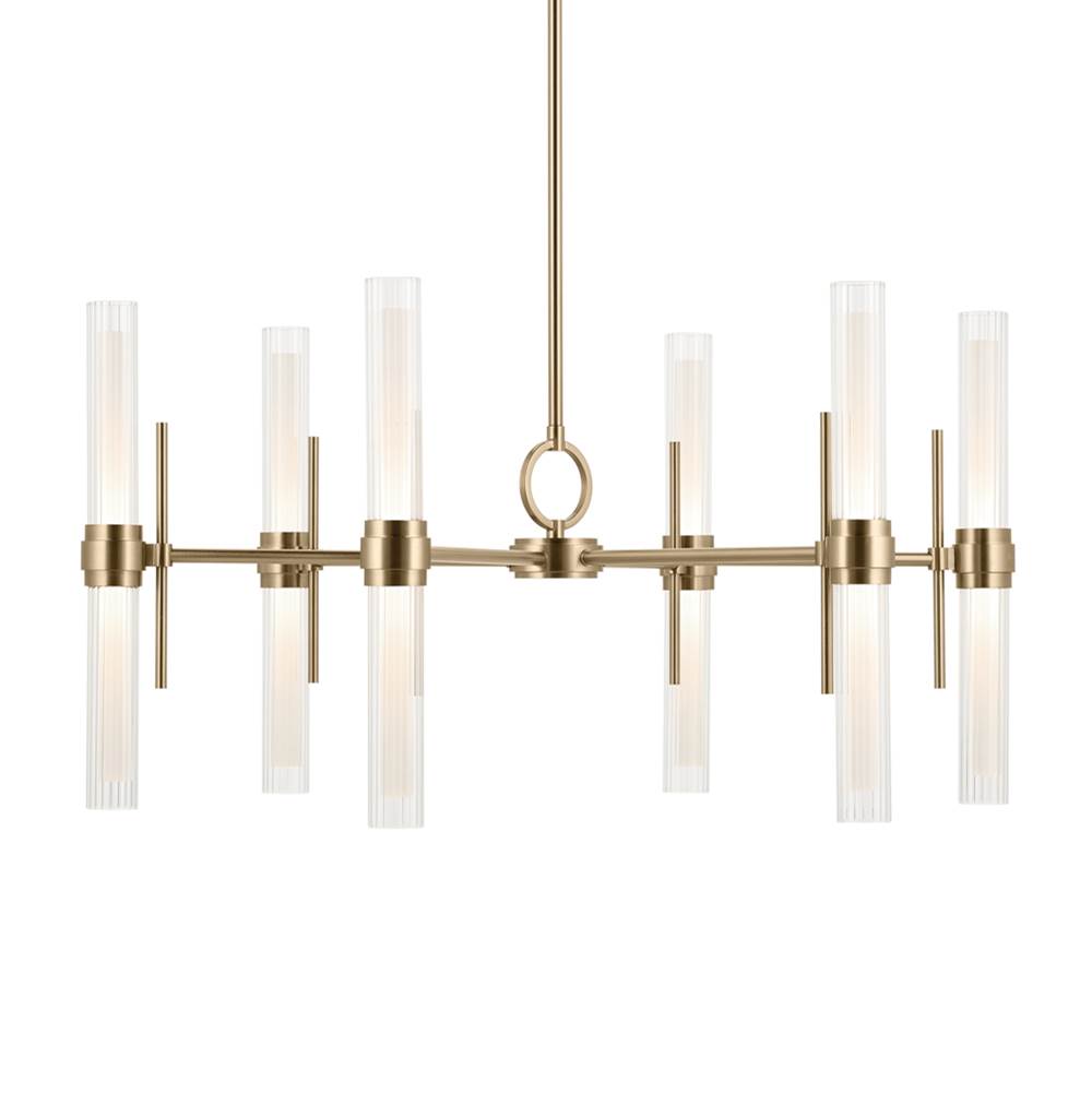 KICHLER 52752CPZLED Riven 33 Inch Led 12 Light Chandelier With Clear Fluted Glass In Champagne Bronze