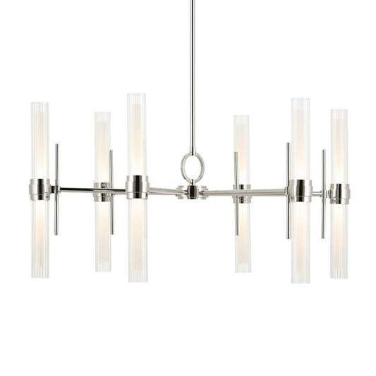 KICHLER 52752PNLED Riven 33 Inch LED 12 Light Chandelier with Clear Fluted Glass in Polished Nickel