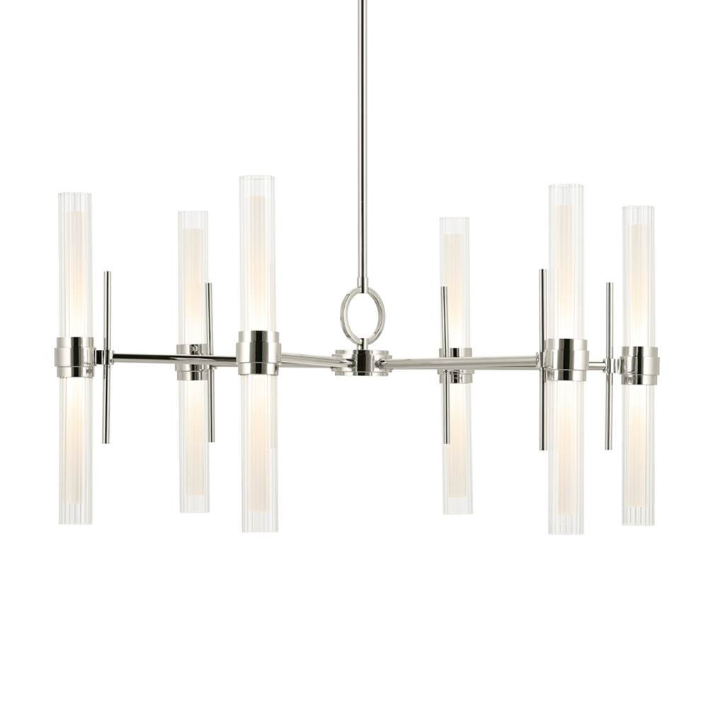 KICHLER 52752PNLED Riven 33 Inch Led 12 Light Chandelier With Clear Fluted Glass In Polished Nickel