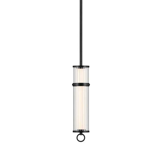 KICHLER 52755BKLED Riven 15.5 Inch LED 1 Light Pendant with Clear Fluted Glass in Black
