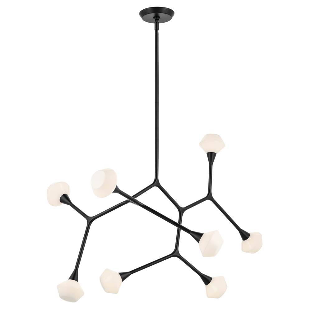 KICHLER 52763BK Cassius 52.5 With Opal Glass Inch 8 Light Convertible Chandelier With Opal Glass In Black