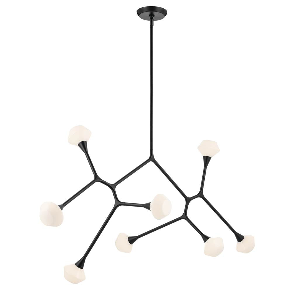 KICHLER 52764BK Cassius 61.25 With Opal Glass Inch 8 Light Convertible Chandelier With Opal Glass In Black