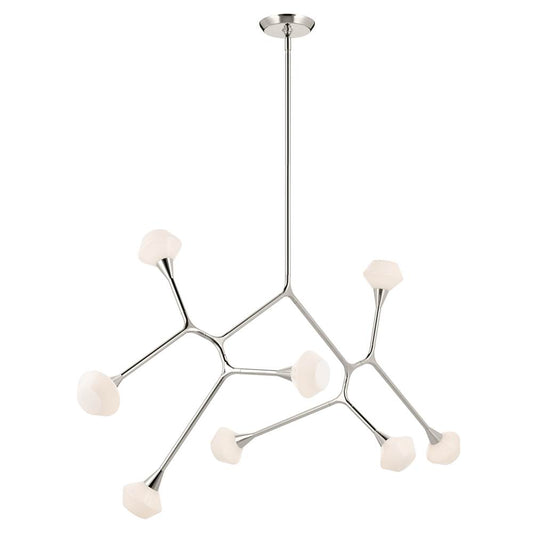 KICHLER 52764PN Cassius 61.25 with Opal Glass inch 8 Light Convertible Chandelier with Opal Glass in Polished Nickel