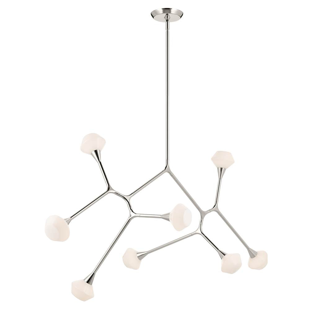 KICHLER 52764PN Cassius 61.25 With Opal Glass Inch 8 Light Convertible Chandelier With Opal Glass In Polished Nickel