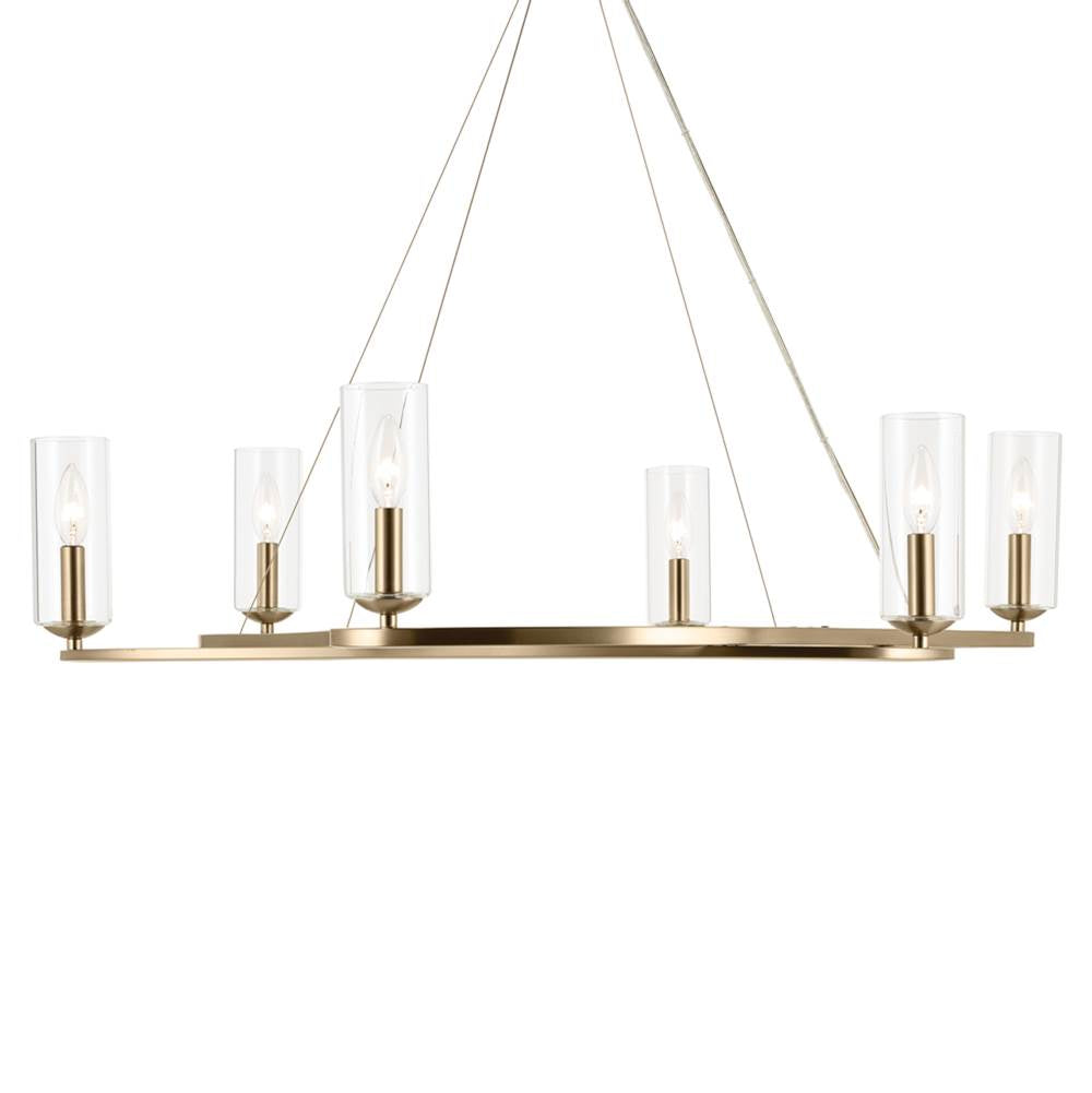 KICHLER 52771CPZ Harpin 37.75 Inch 6 Light Chandelier With Clear Glass In Champagne Bronze