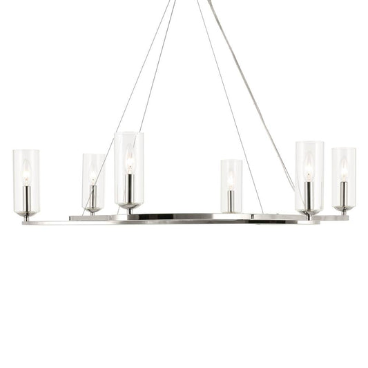 KICHLER 52771PN Harpin 37.75 Inch 6 Light Chandelier with Clear Glass in Polished Nickel