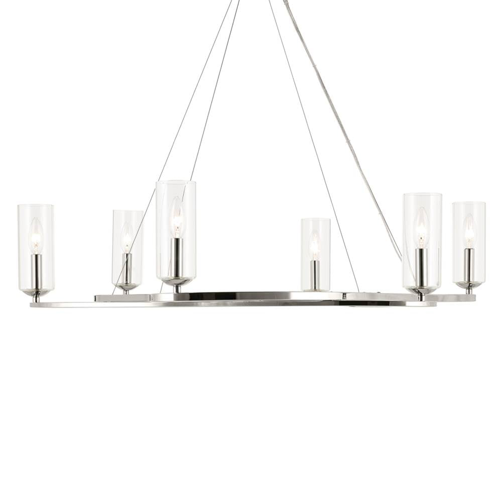 KICHLER 52771PN Harpin 37.75 Inch 6 Light Chandelier With Clear Glass In Polished Nickel