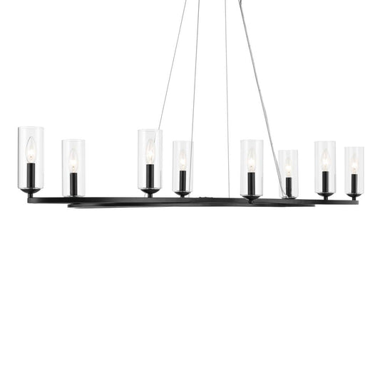 KICHLER 52772BK Harpin 52.5 Inch 8 Light Linear Chandelier with Clear Glass in Black