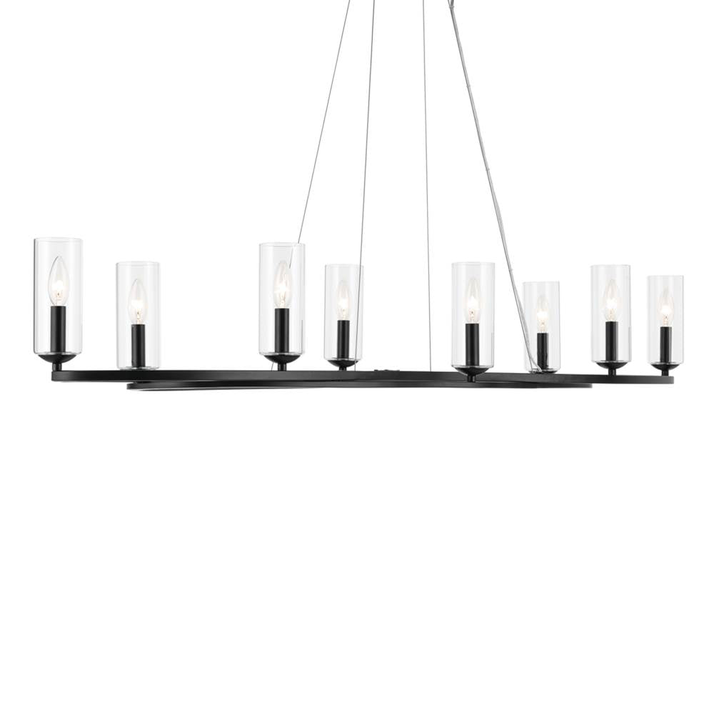 KICHLER 52772BK Harpin 52.5 Inch 8 Light Linear Chandelier With Clear Glass In Black
