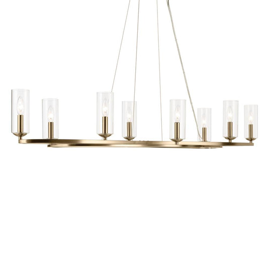 KICHLER 52772CPZ Harpin 52.5 Inch 8 Light Linear Chandelier with Clear Glass in Champagne Bronze