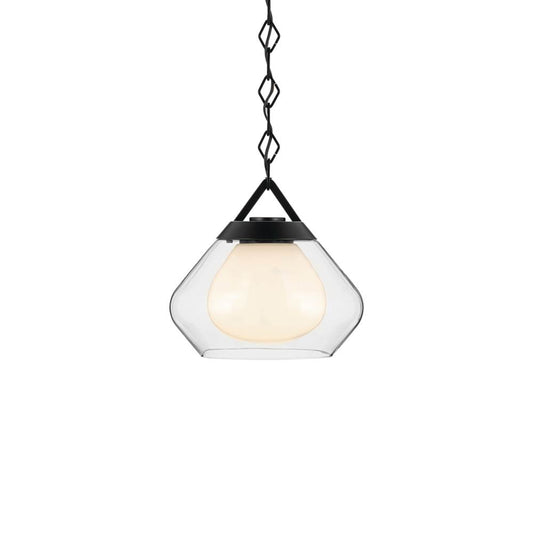 KICHLER 52782BK Nella 12 Inch 1 Light Pendant with Clear Outer Glass with Opal Interior Glass in Black