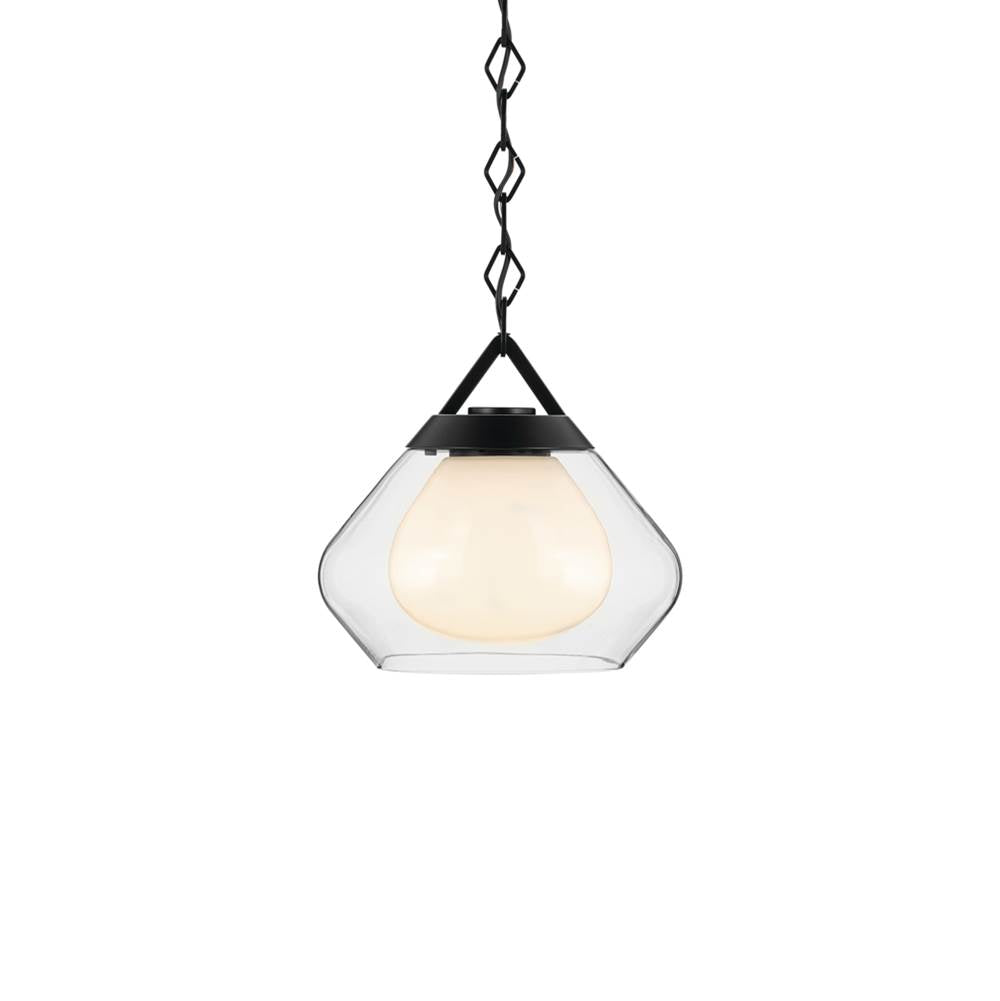 KICHLER 52782BK Nella 12 Inch 1 Light Pendant With Clear Outer Glass With Opal Interior Glass In Black