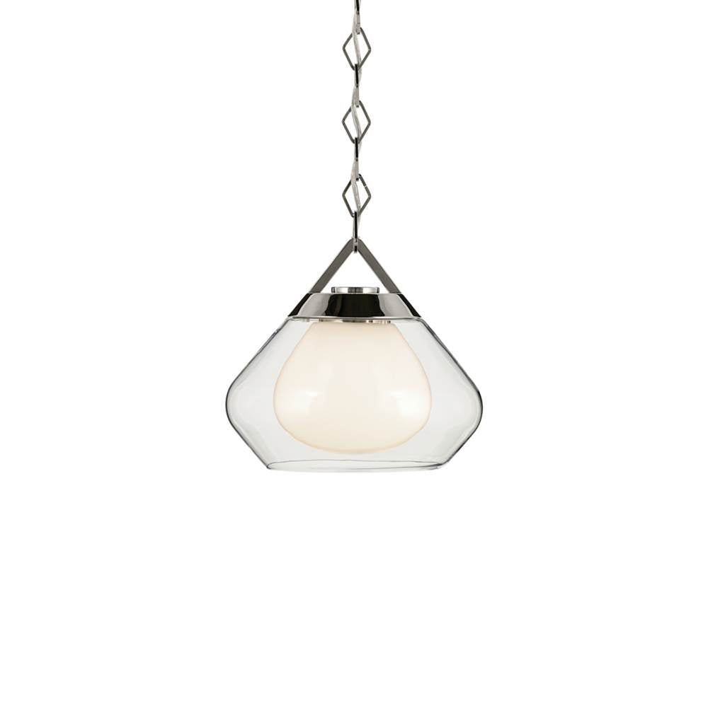 KICHLER 52782PN Nella 12 Inch 1 Light Pendant With Clear Outer Glass With Opal Interior Glass In Polished Nickel