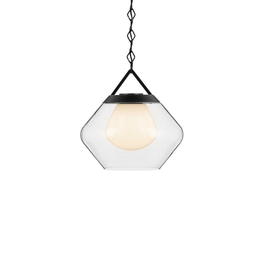 KICHLER 52783BK Nella 16 Inch 1 Light Pendant with Clear Outer Glass with Opal Interior Glass in Black