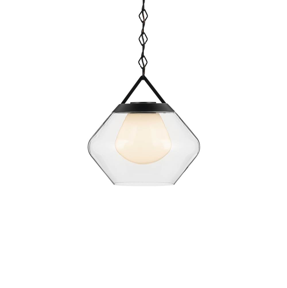 KICHLER 52783BK Nella 16 Inch 1 Light Pendant With Clear Outer Glass With Opal Interior Glass In Black