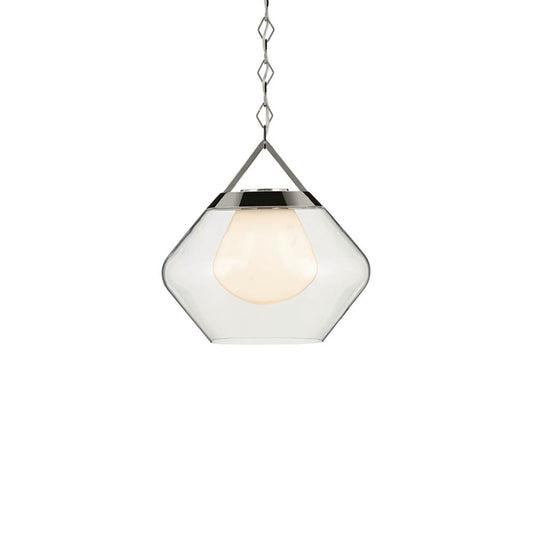 KICHLER 52783PN Nella 16 Inch 1 Light Pendant with Clear Outer Glass with Opal Interior Glass in Polished Nickel