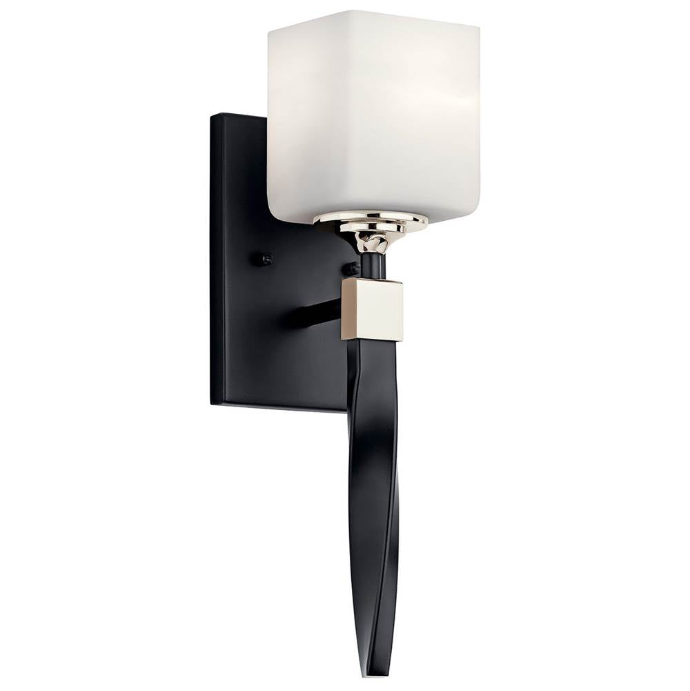 KICHLER 55000BK Marette 5" 1 Light Wall Sconce with Satin Etched Cased Opal Glass in Black