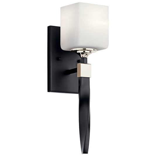KICHLER 55000BK Marette 5" 1 Light Wall Sconce with Satin Etched Cased Opal Glass in Black