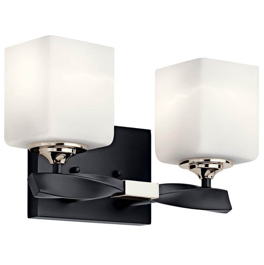 KICHLER 55001BK Marette 13.5 " 2 Light Vanity Light with Satin Etched Cased Opal Glass in Black