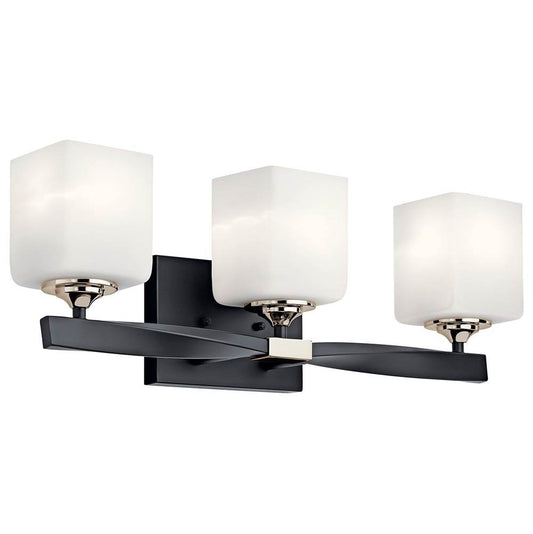 KICHLER 55002BK Marette 22.75" 3 Light Vanity Light with Satin Etched Cased Opal Glass in Black