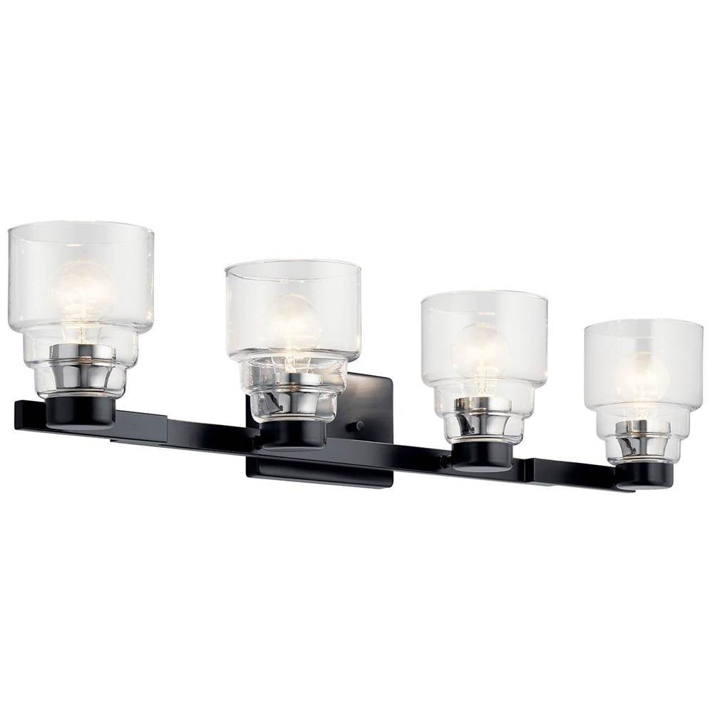 KICHLER 55013BK Vionnet 33.5" 4 Light Vanity Light in Clear Glass in Black