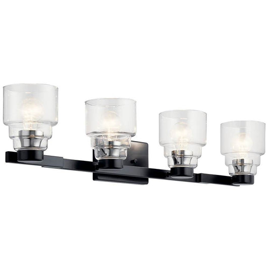 KICHLER 55013BK Vionnet 33.5" 4 Light Vanity Light in Clear Glass in Black