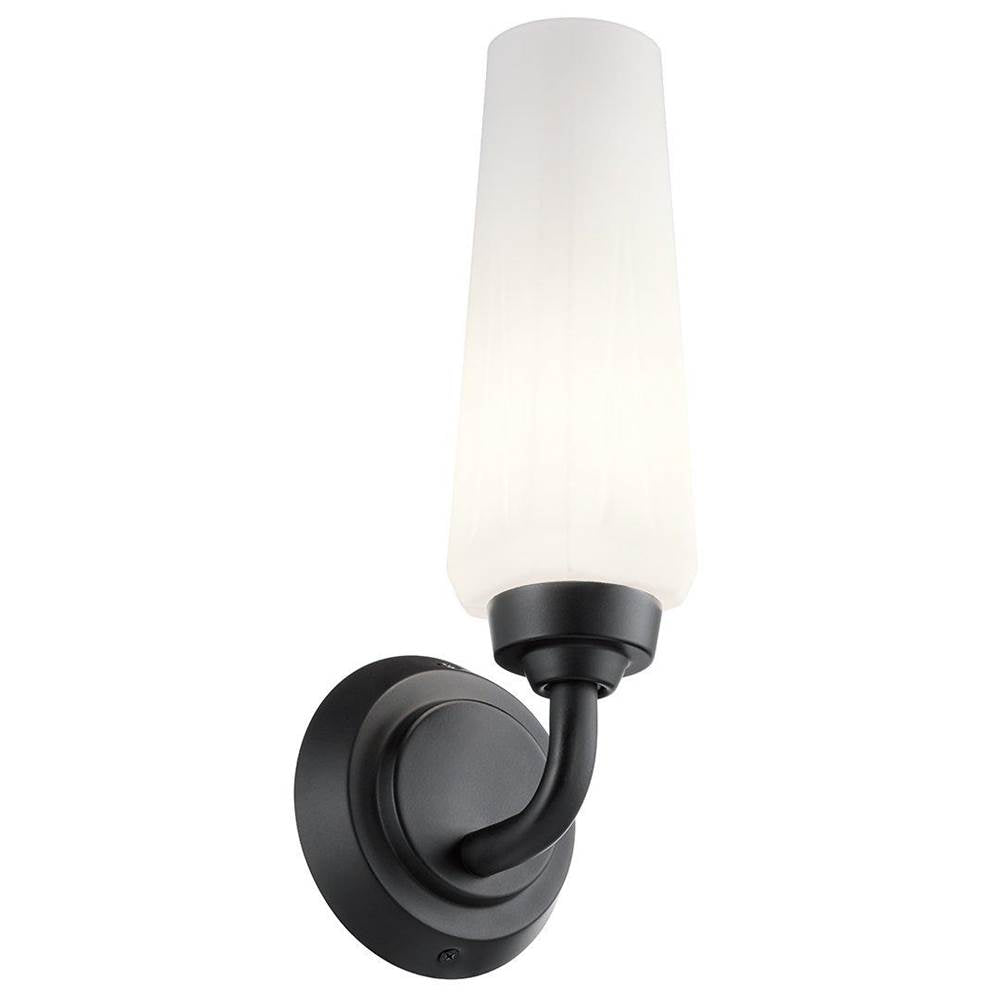 KICHLER 55073BK Truby 11.5" 1 Light Wall Sconce with Satin Etched Cased Opal Glass Polished Nickel