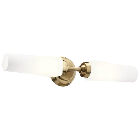 KICHLER 55074CPZ Truby 19.75" 2 Light Vanity Light with Satin Etched Cased Opal Glass Polished Nickel
