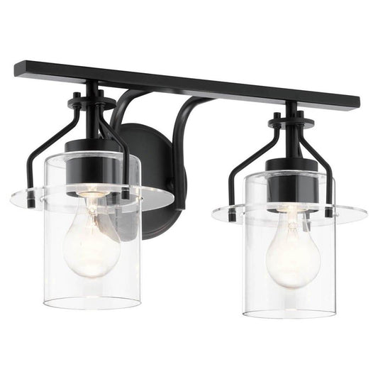 KICHLER 55078BK Everett 16 Inch 2 Light Vanity Light with Clear Glass in Black