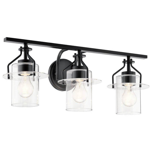 KICHLER 55079BK Everett 34 Inch 3 Light Vanity Light with Clear Glass in Black