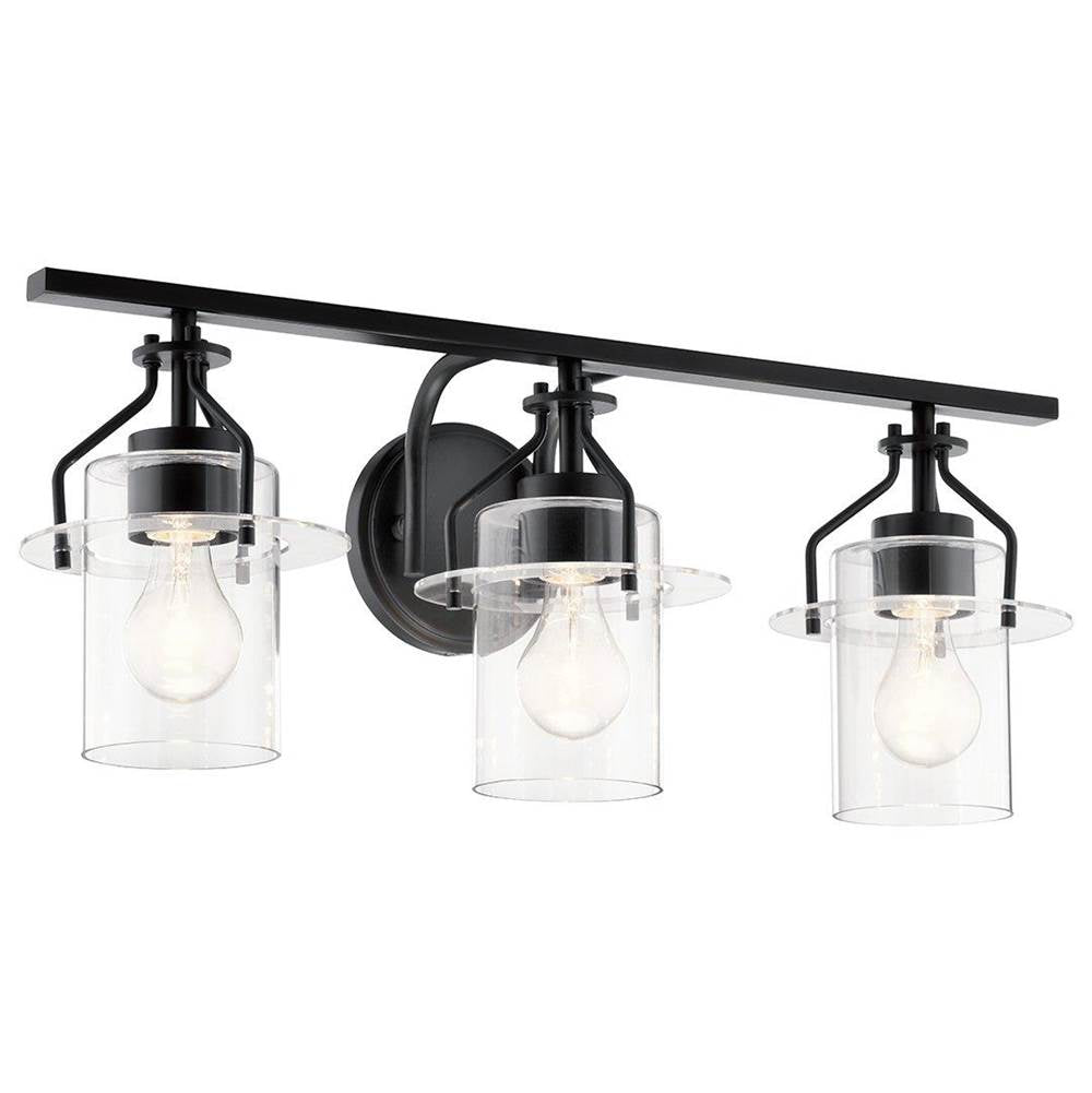 KICHLER 55079BK Everett 34 Inch 3 Light Vanity Light with Clear Glass in Black