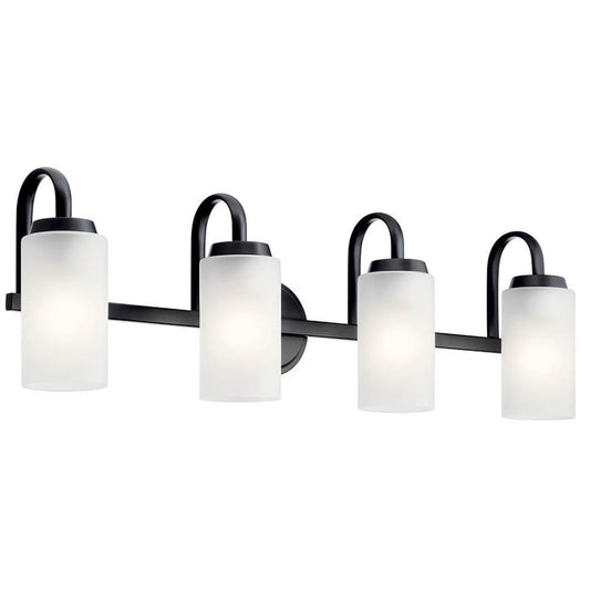 KICHLER 55088BK Kennewick 2 Light Vanity Light with Etched Glass Olde Bronze