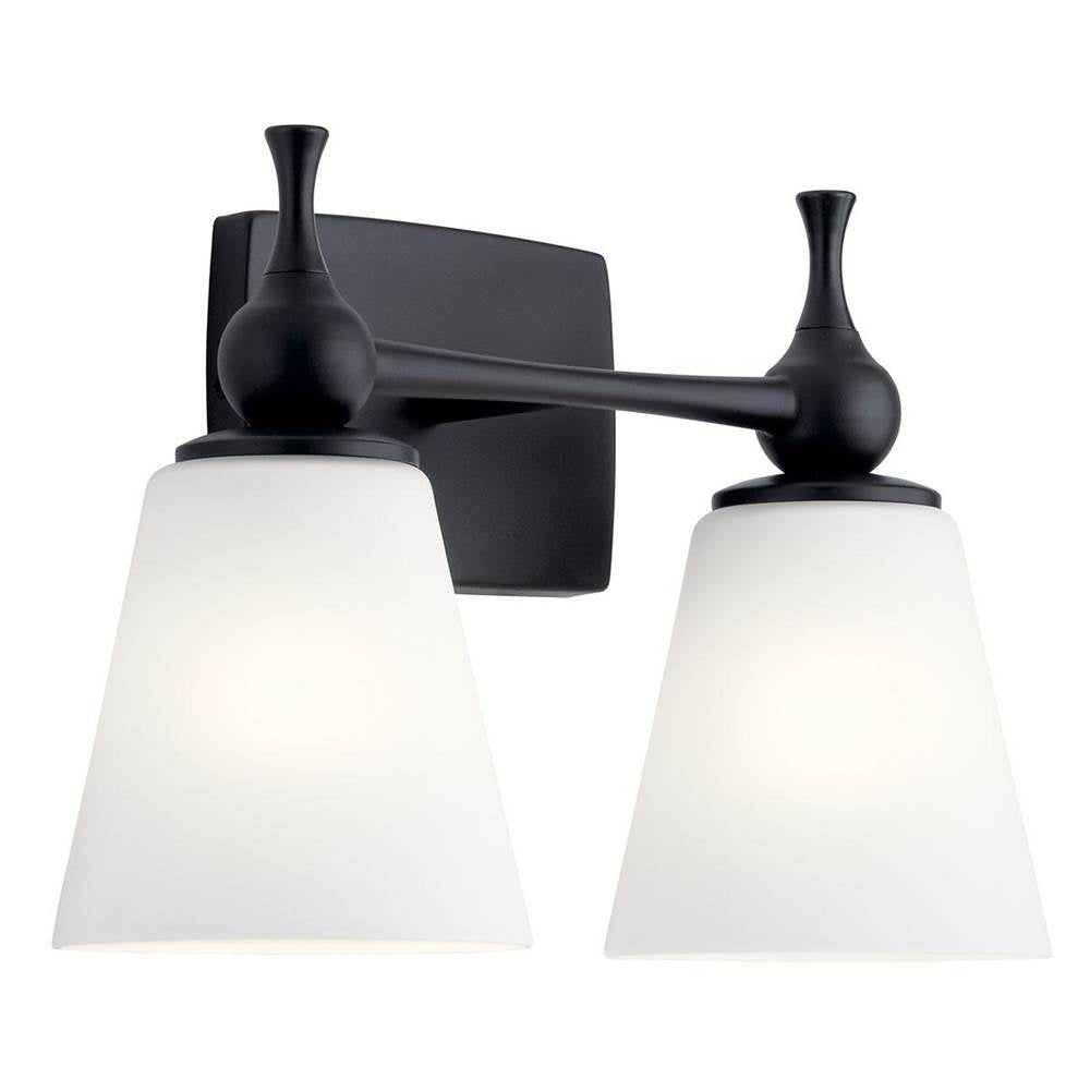 KICHLER 55091BK Cosabella 15" 2 Light Vanity Light with Etched White Glass Black