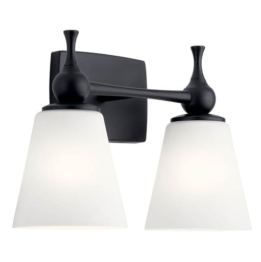 KICHLER 55091BK Cosabella 15" 2 Light Vanity Light with Etched White Glass Black
